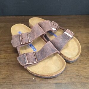 Birkenstock Arizona Sandals Women Size 38 Brown Leather Soft Footbed